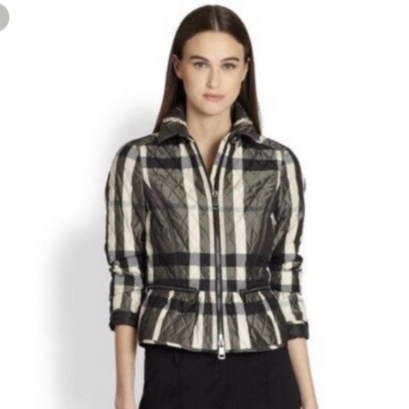 Burberry Jackets & Blazers - Classic Burberry Quilted Plaid Black and White Peplum Jacket, USA Size 8